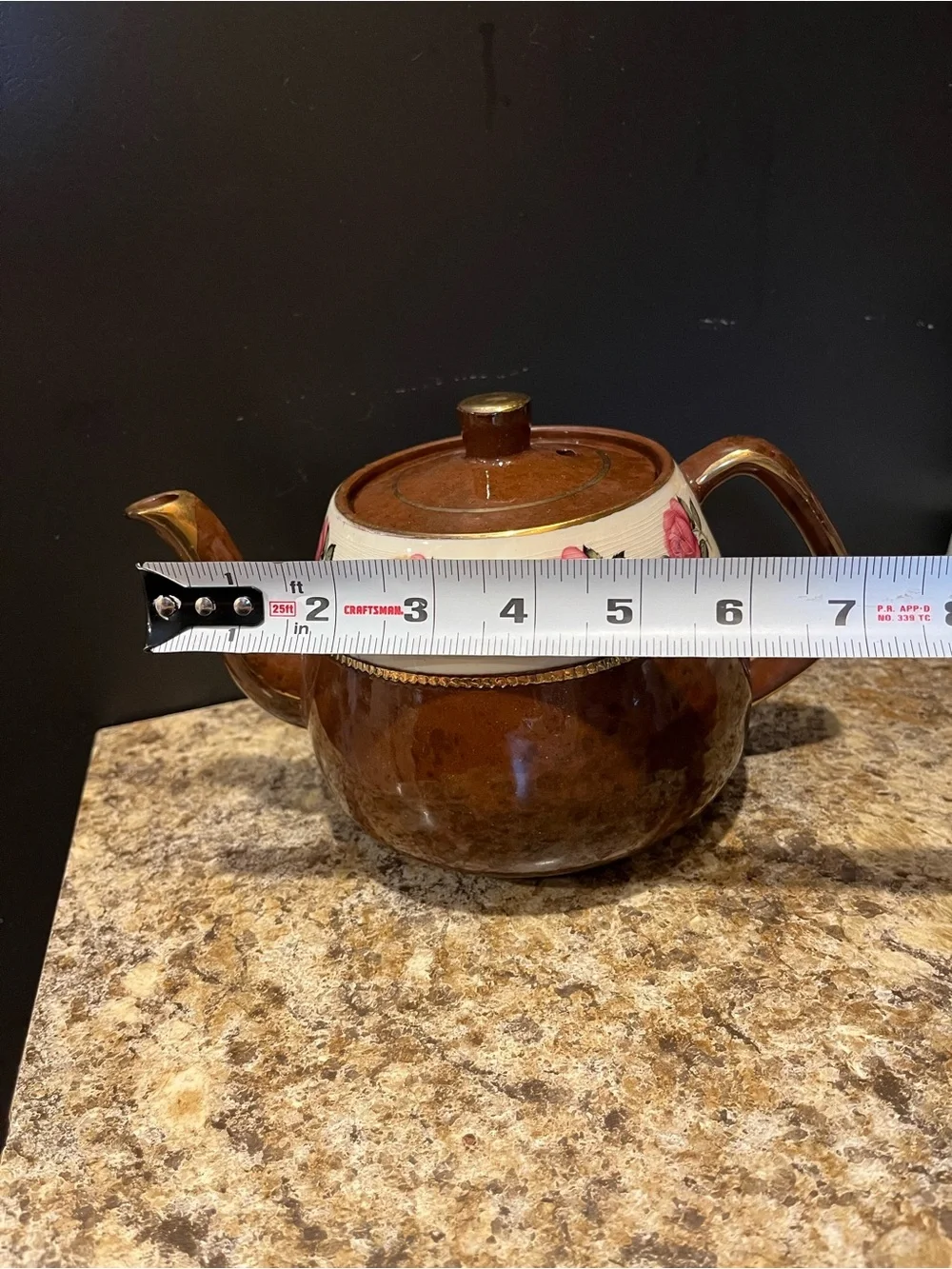 Vintage Arthur Wood Brown Teapot with Pink Rose Band 4.5 Cups